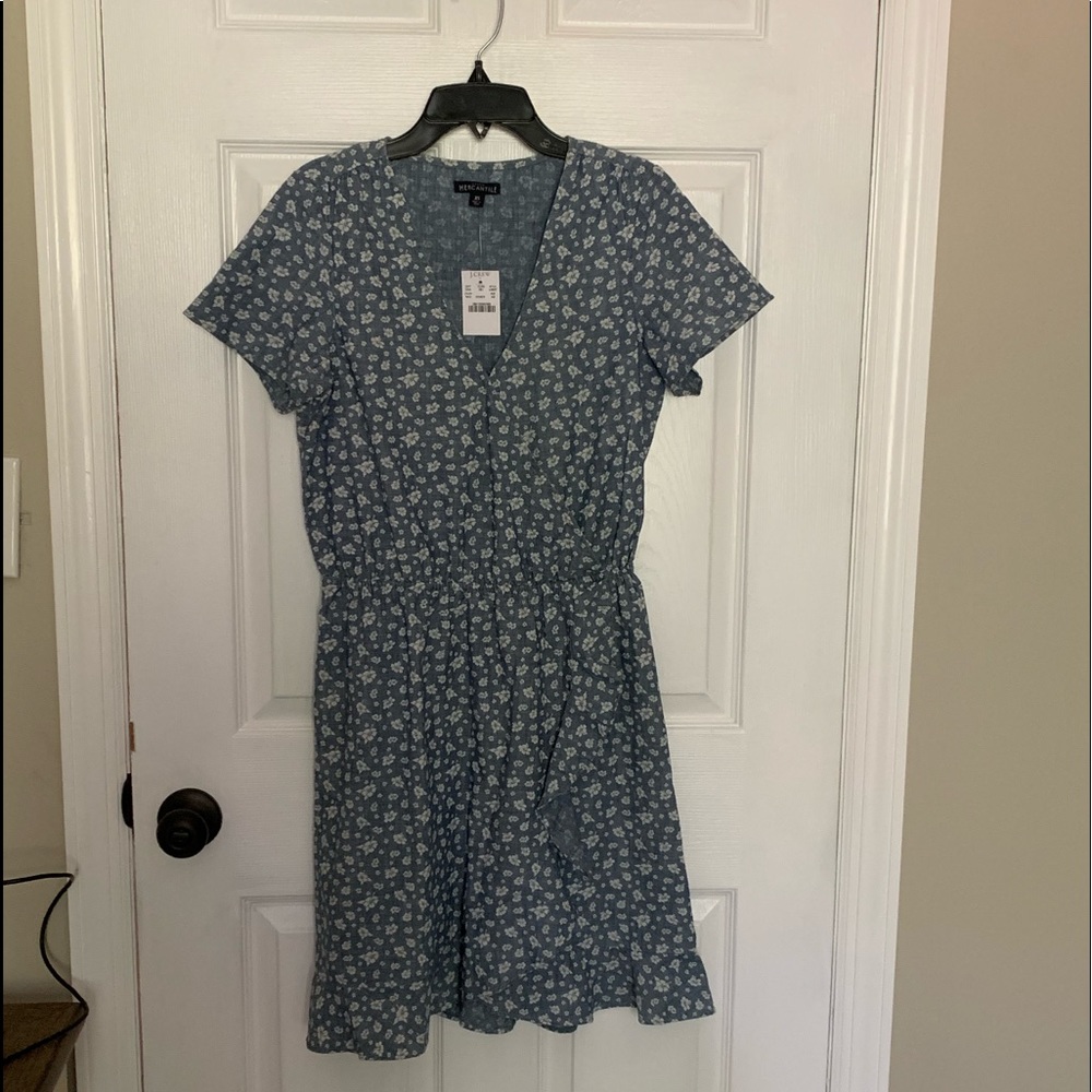 J. Crew Chambray Ruffle Floral Dress NWT